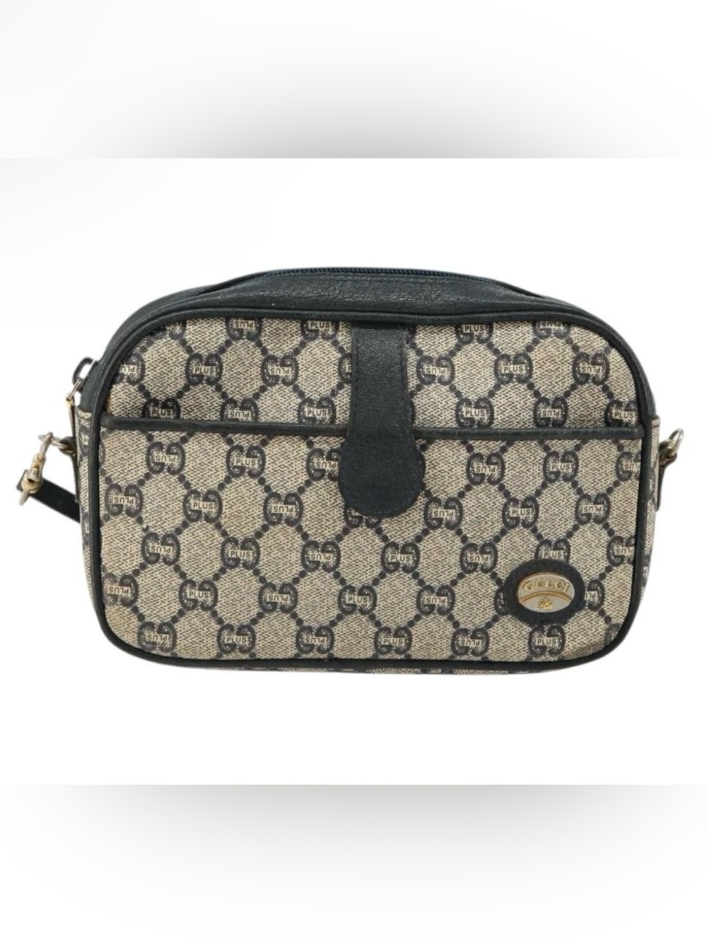 GUCCI GG Plus Supreme Vintage Shoulder Bag PVC Navy Gold 8” x 5”